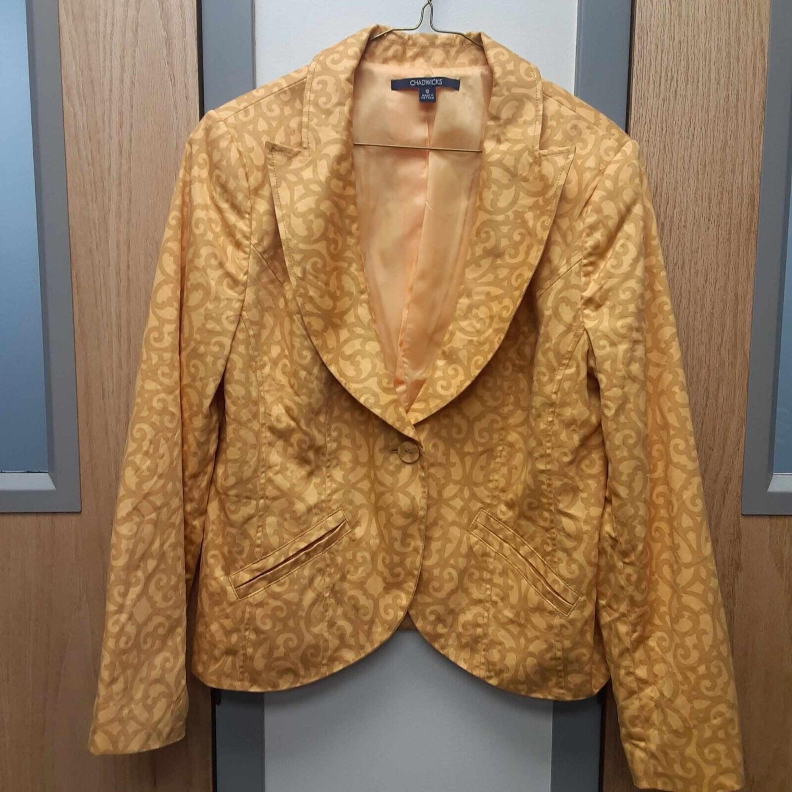 Women's 12 Yellow Printed One button Blazer Jacket 100% Cotton lined - Chadwicks
