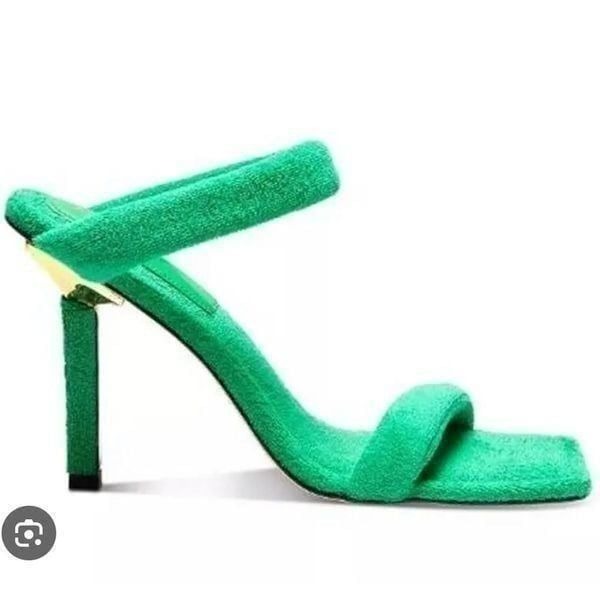 Good American Green Terry Slip On High Heel Sandals NEW