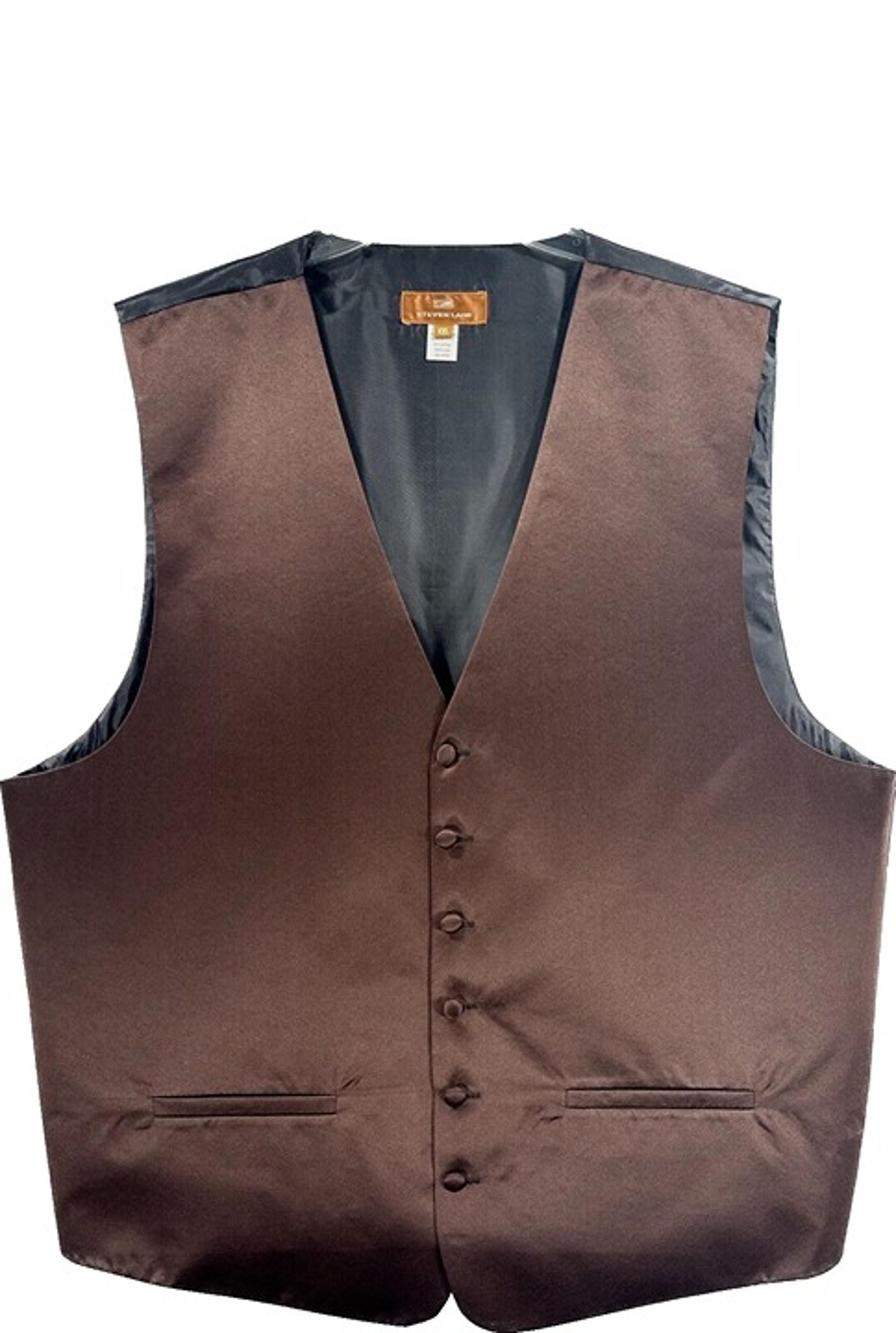 Steven Land Men's Dark Brown Vest 6 Buttons Polyester Black Back Size 2XL