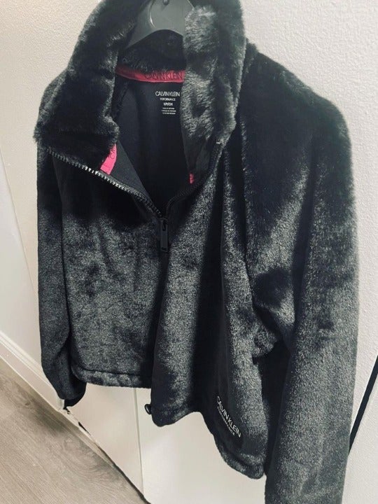 Calvin Klein Performance black faux fur 1/4 zip pullover- new with tags