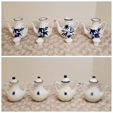 Vintage White Porcelain w/ Blue Flowers Japanese Tea Set Miniature Small Teapots