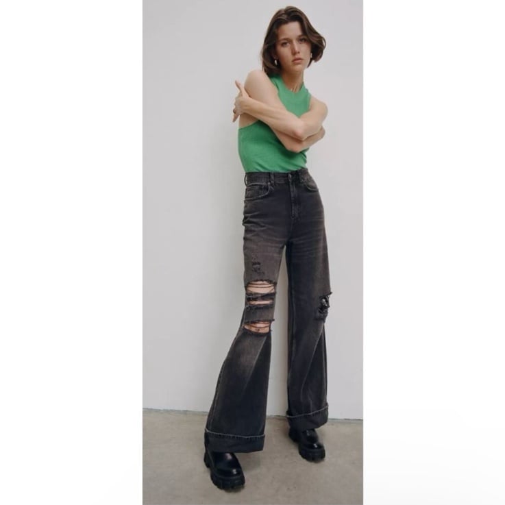 Urban Outfitters BDG Skater Baggy Jeans Wide Leg Distressed Black Wash Size 26