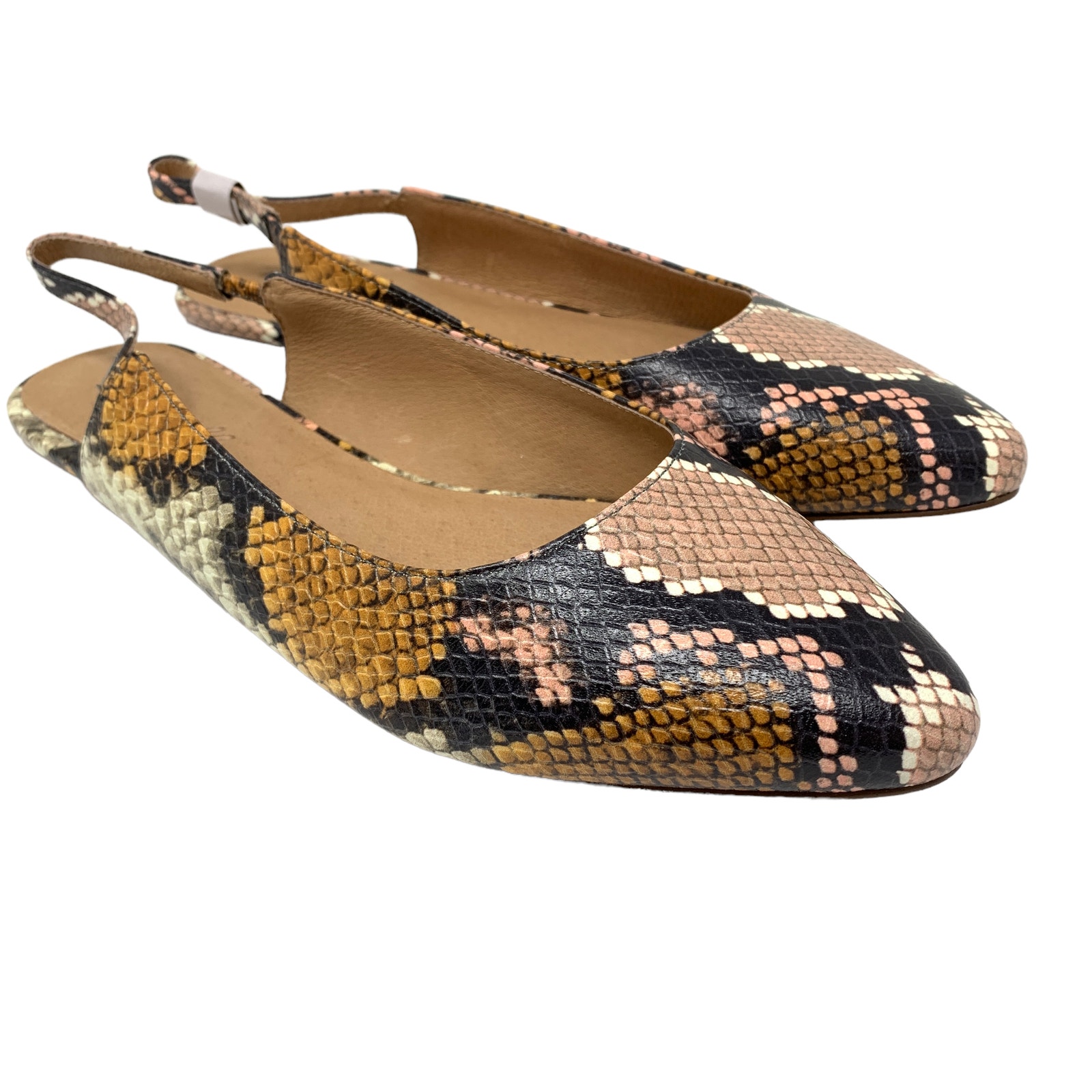 Madewell Sz 7.5 The Margot Slingback Flat Snake Embossed Leather Forgotten Petal