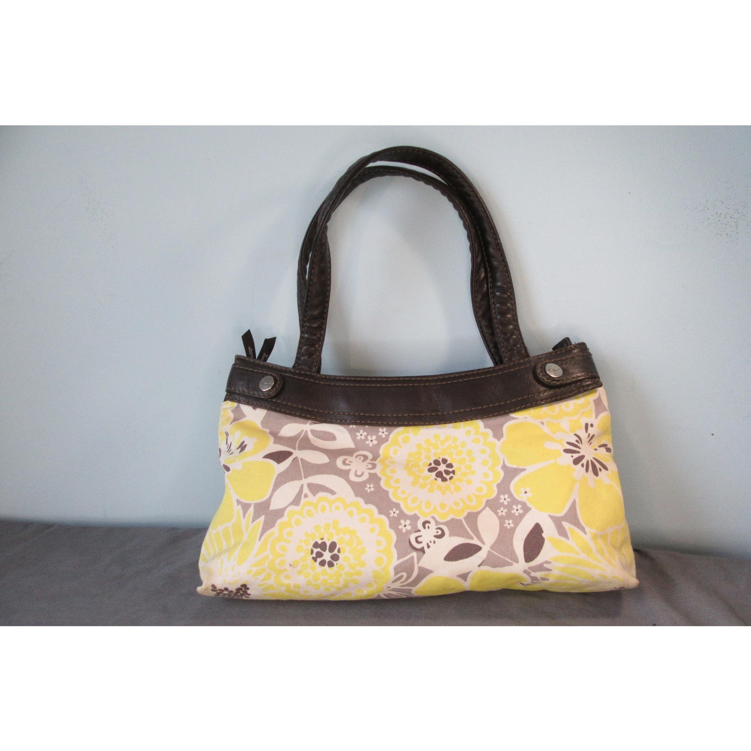 Thirty One Yellow Gray Flower Purse Leather Straps Convertible Pocketbook Tote