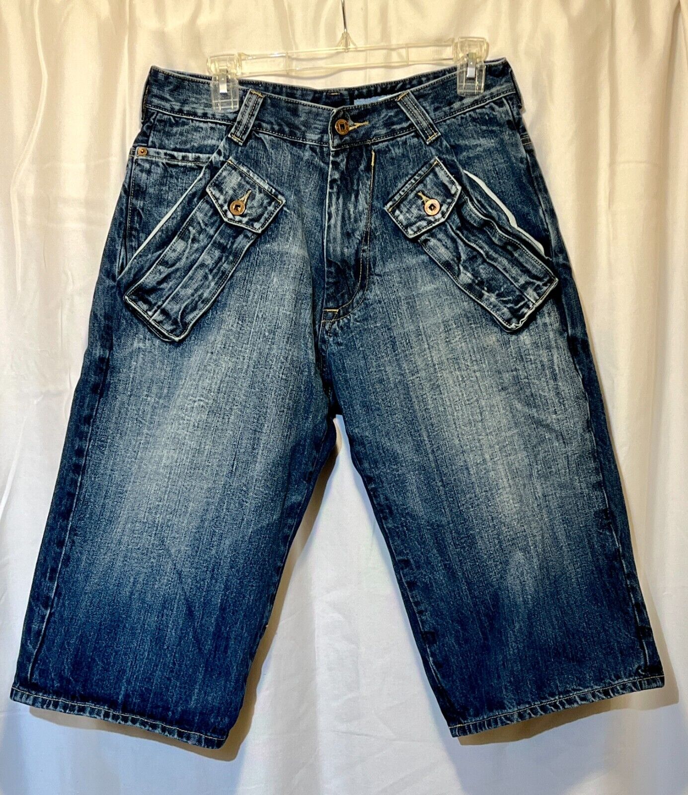 VTG Azzure Shorts Blue Denim Cotton Dark Faded Baggy Hip Hop Y2K Men's 32W / 18L