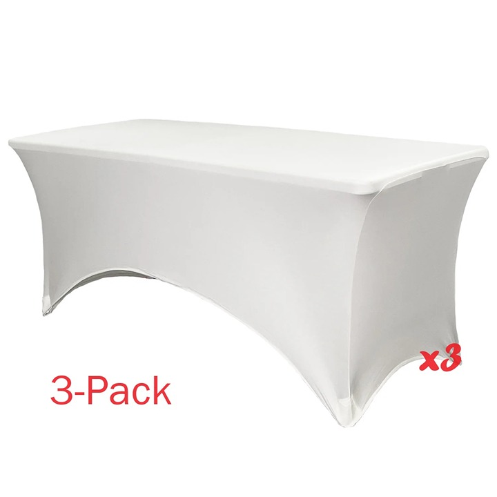Spandex Table Cover 3-Pack, White 6' Stretch Tablecloth