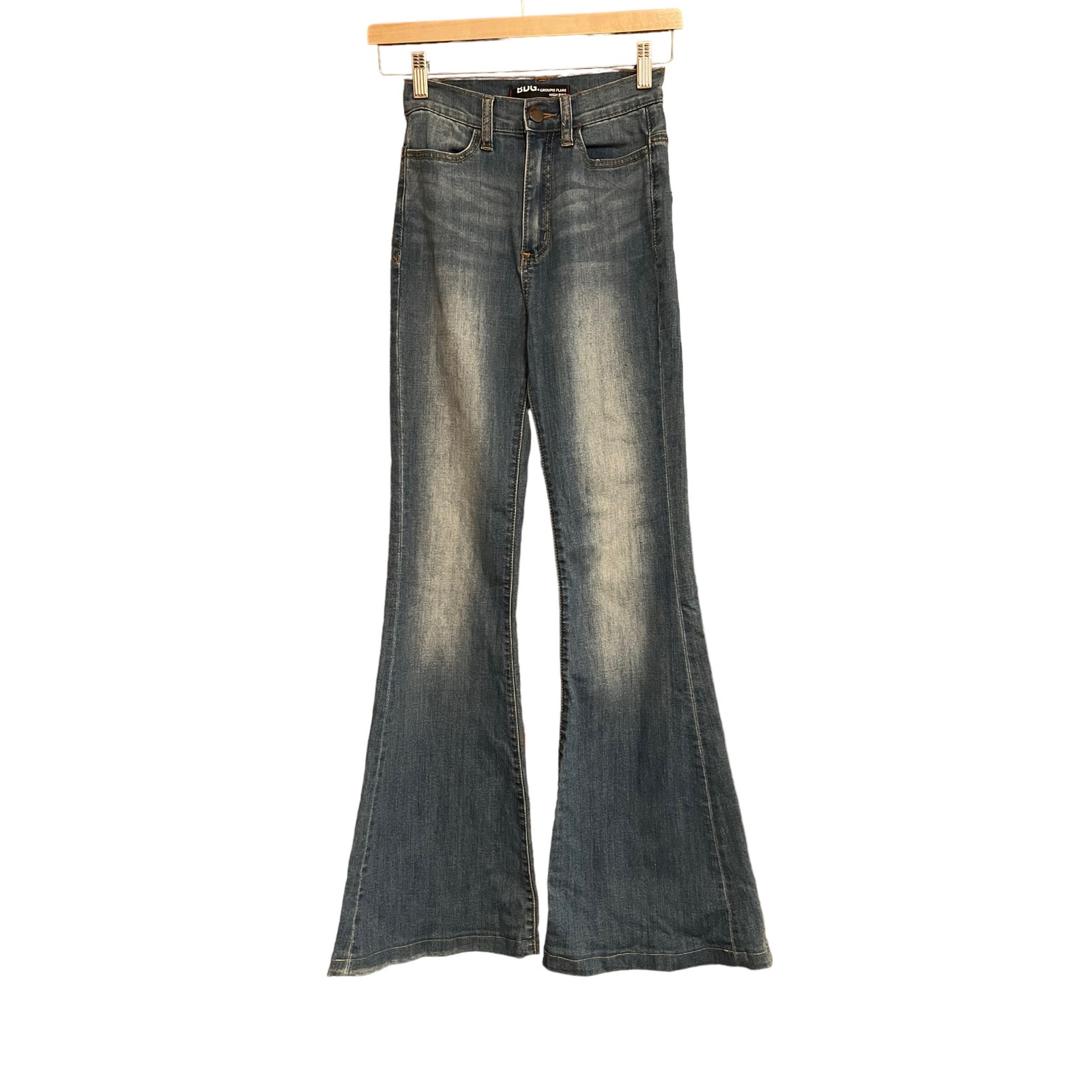 BDG Women's Groupie Flare Leg High Rise Jeans Light Wash Blue Size 24x34