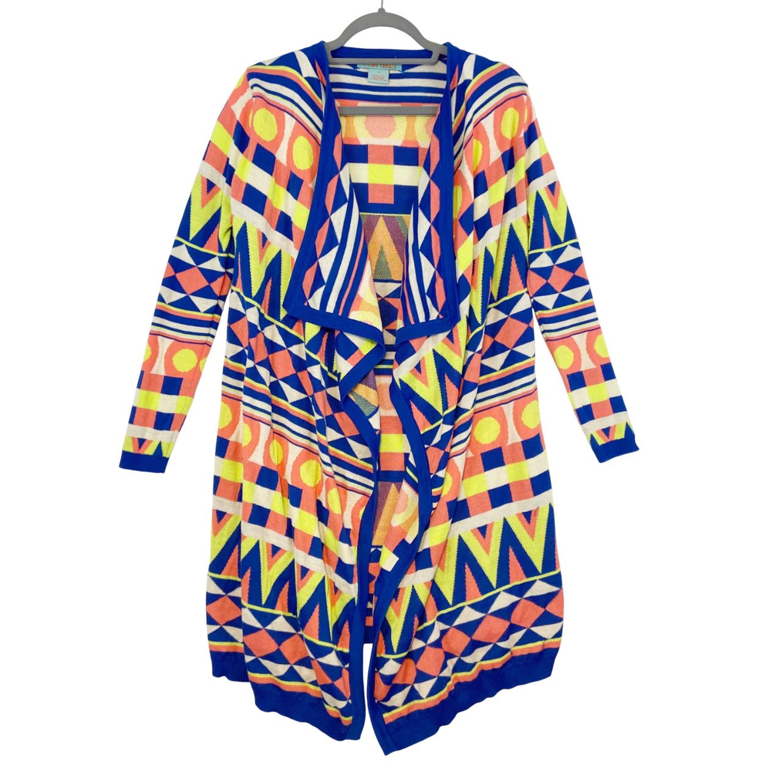 Flying Tomato Cardigan Women's Medium Multicolor Neon Colorful Aztec Open Front