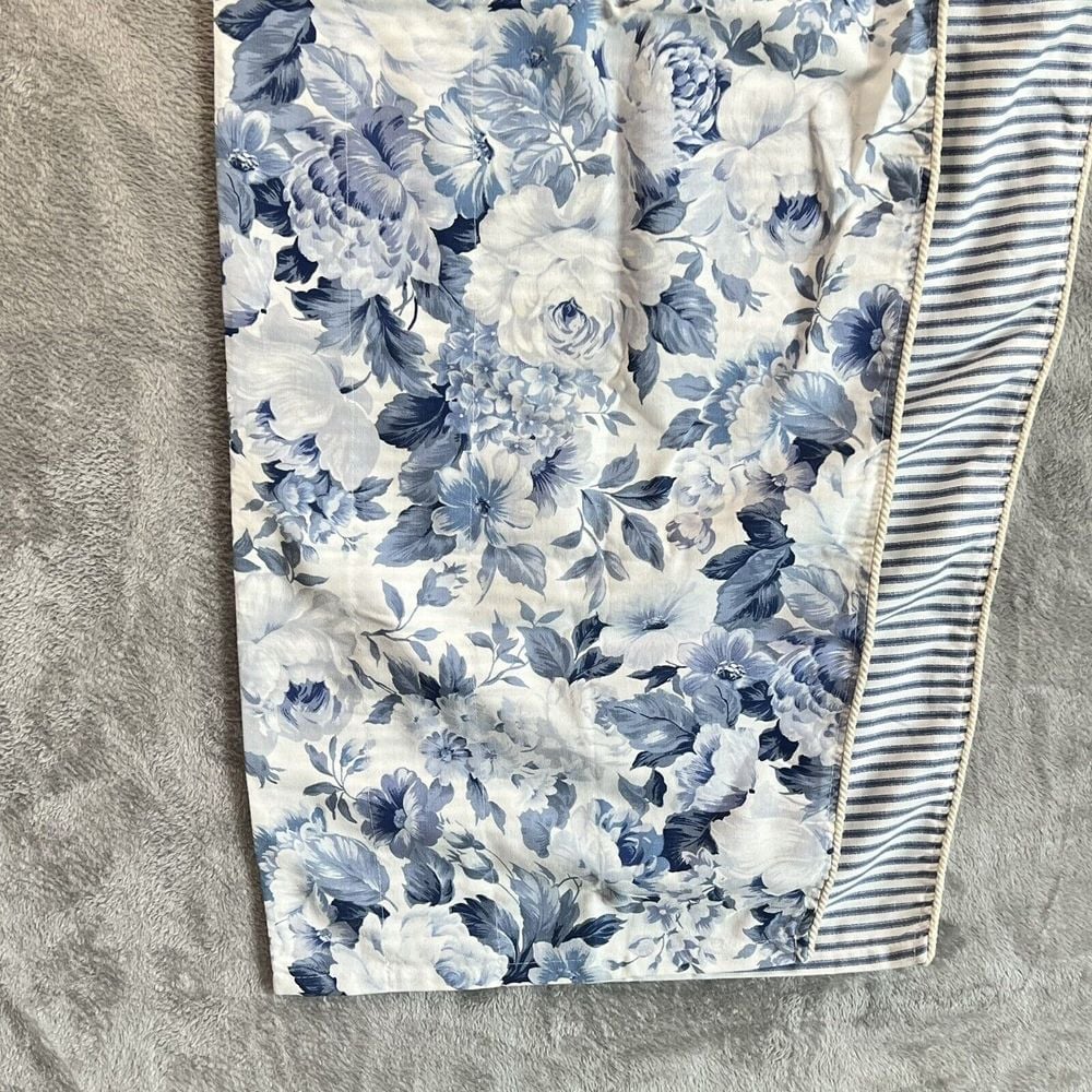 Set of 2 Coastal Botanical Floral Blue White Valances  50"X19" Home Decor - detail