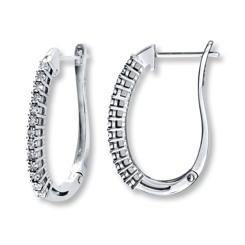 Diamond Hoop Earrings 1/15 ct tw Round-cut Sterling Silver