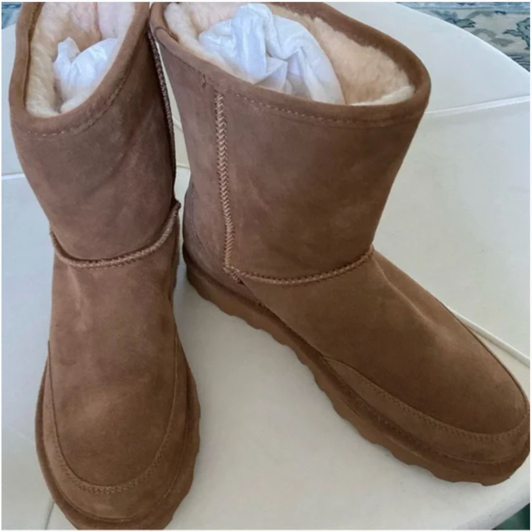 Like New BearPaw Brown Suede Sheepskin Boots: Size 10.