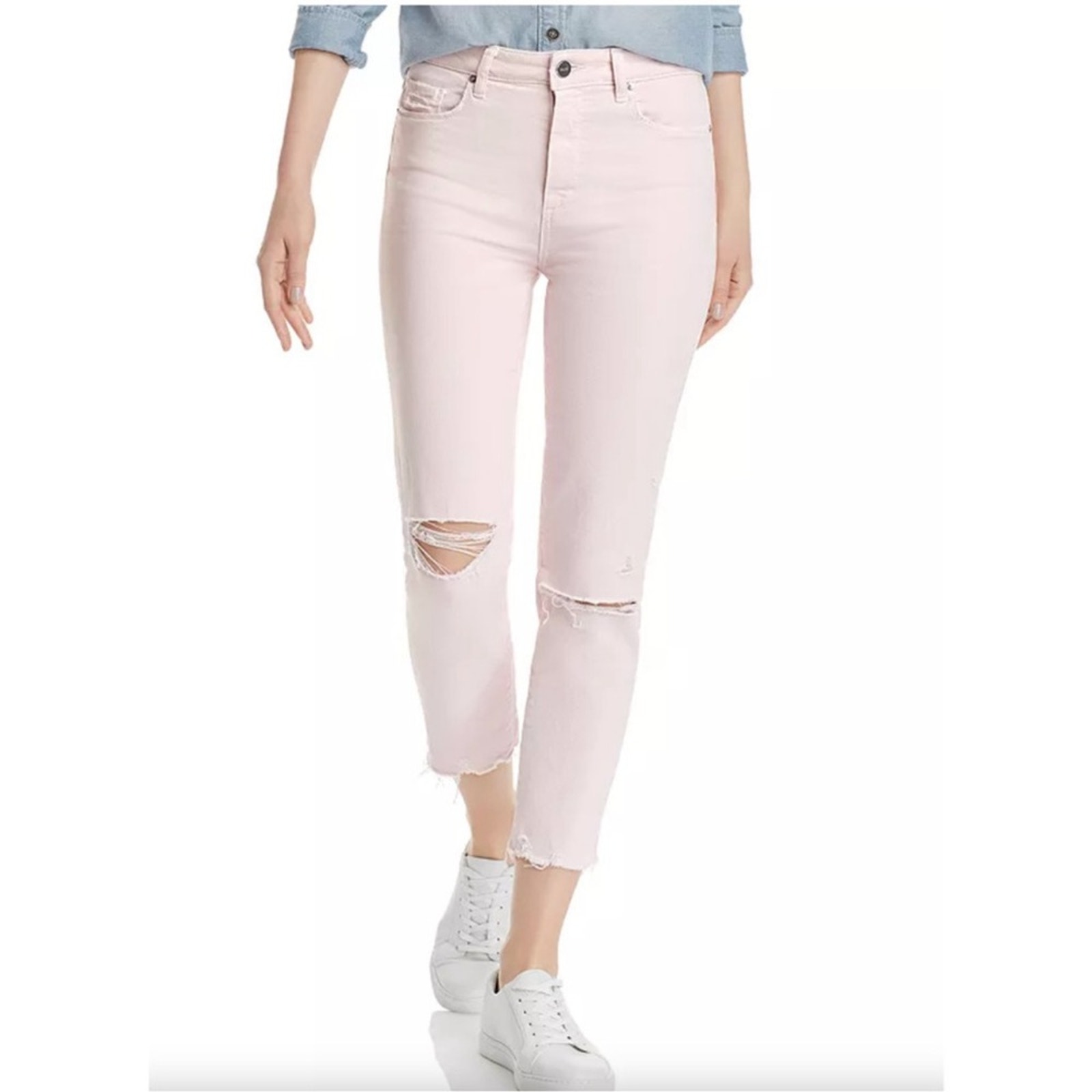 NWT Paige Hoxton Slim Crop Jeans in Vintage Pink Mirage sz 25 Distressed Raw Hem