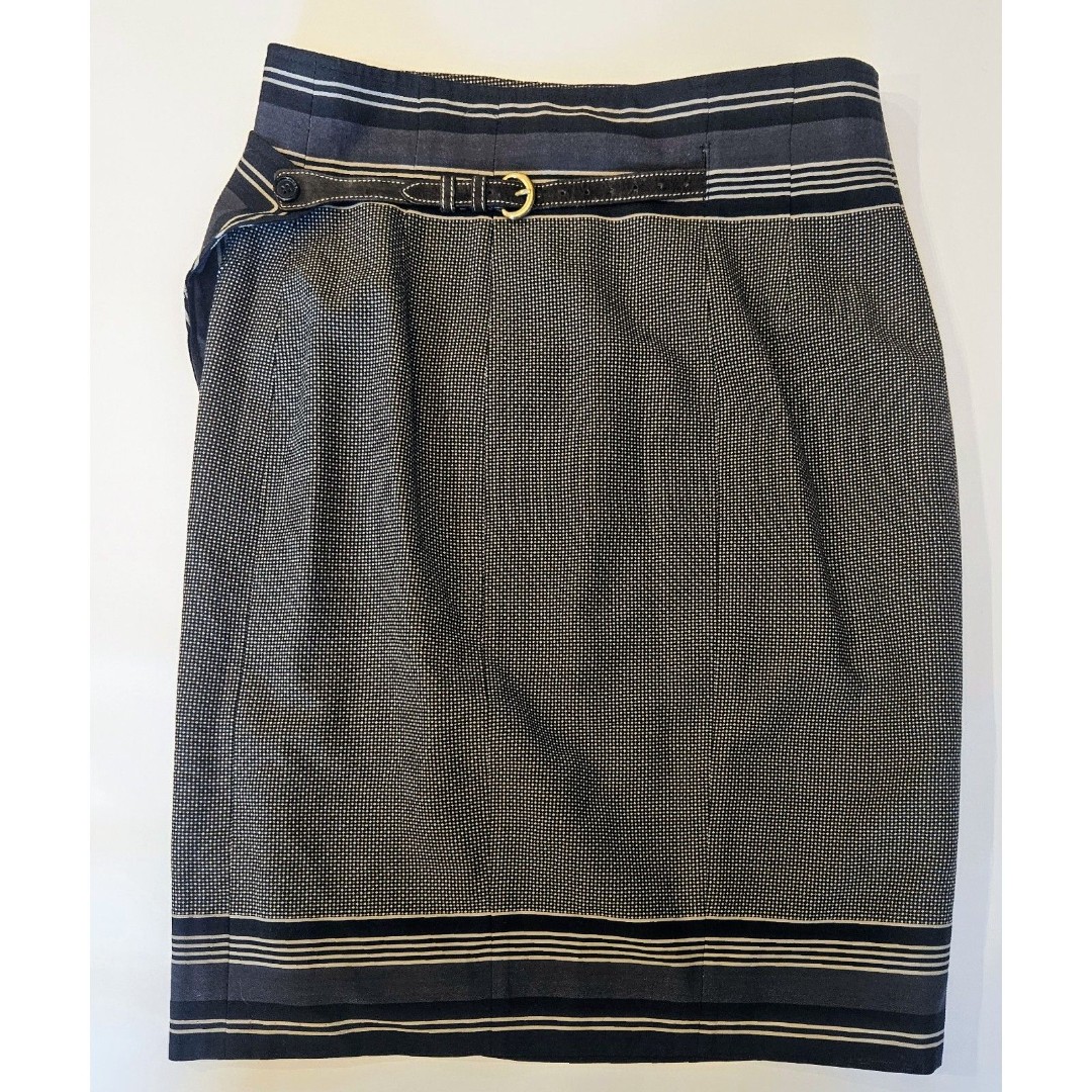 PAUW Amsterdam 6-8 Wool Wrap Skirt leather Accents Lined Pleats Stripes