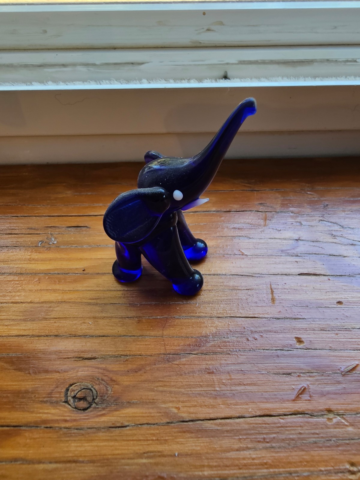 Small Miniature Lucky Cobalt Glass Blue Elephant Figurine