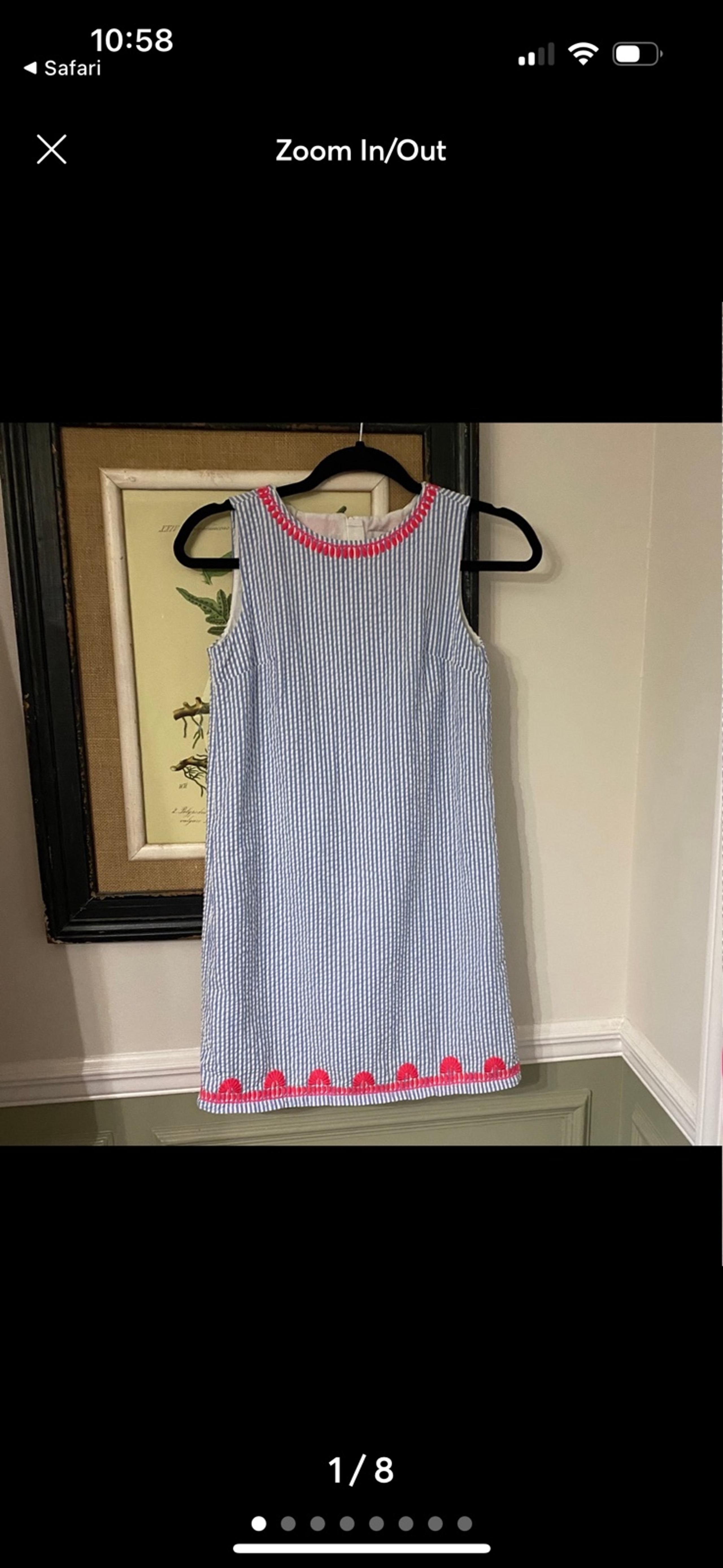 Vineyard Vines Blue/White Seersucker Pink trim summer dress size 12 Girls