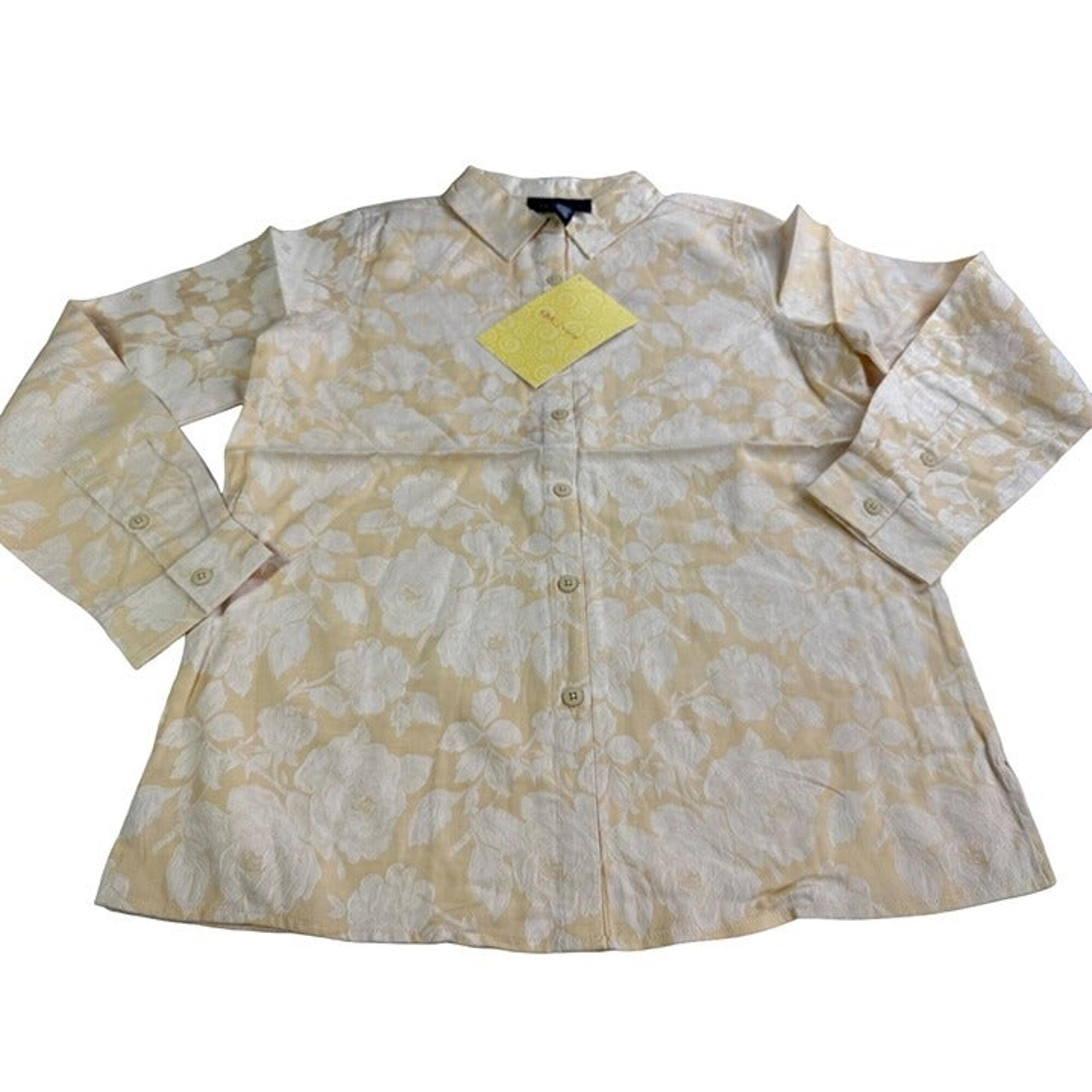 Denim & Co. Womens long sleeve button down tan shirt with flower print Small
