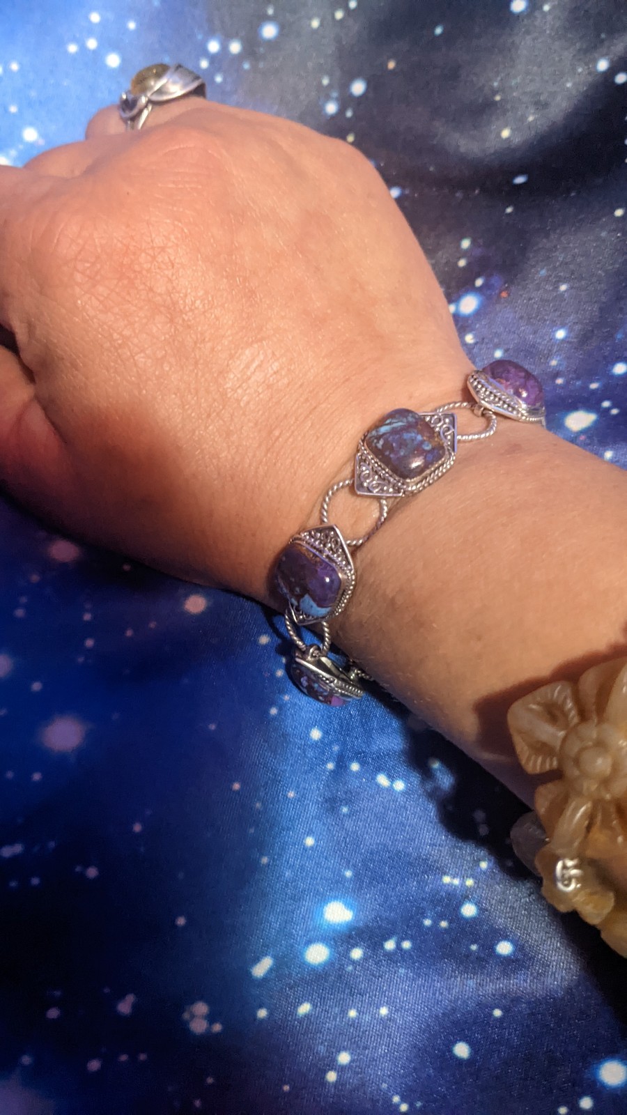 Beautiful purple composite torquoise with copper set in sterling silver, NWT