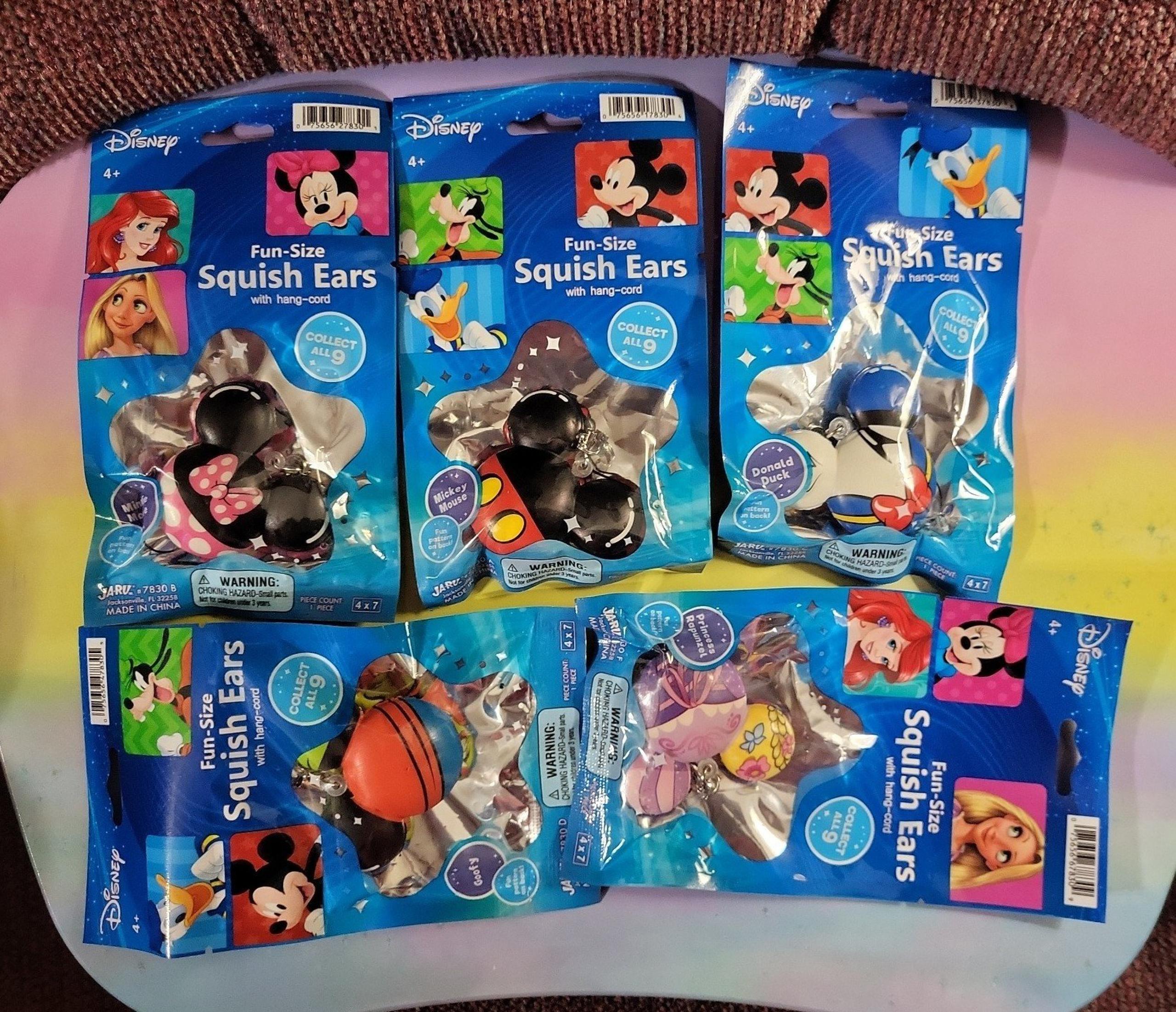 Disney Fun-Size Squish Ears 2 Sided With Hang Cord Lot of 5 New