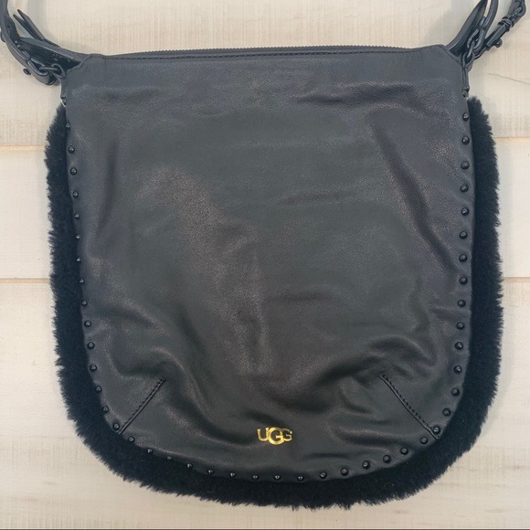 Ugg Joni Crossbody Black Leather Fur Studded Bag