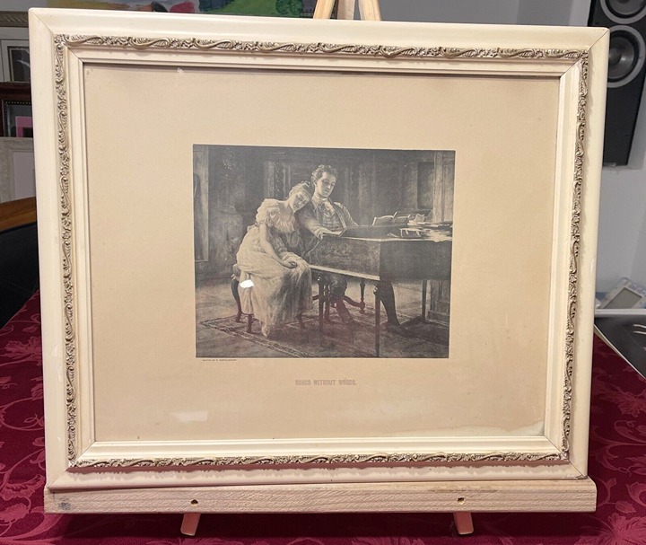 sz23.5x19.5 FRAMED SONGS w/OUT WORDS PRINT by R. POETZELBERGER 1930s SV 3343