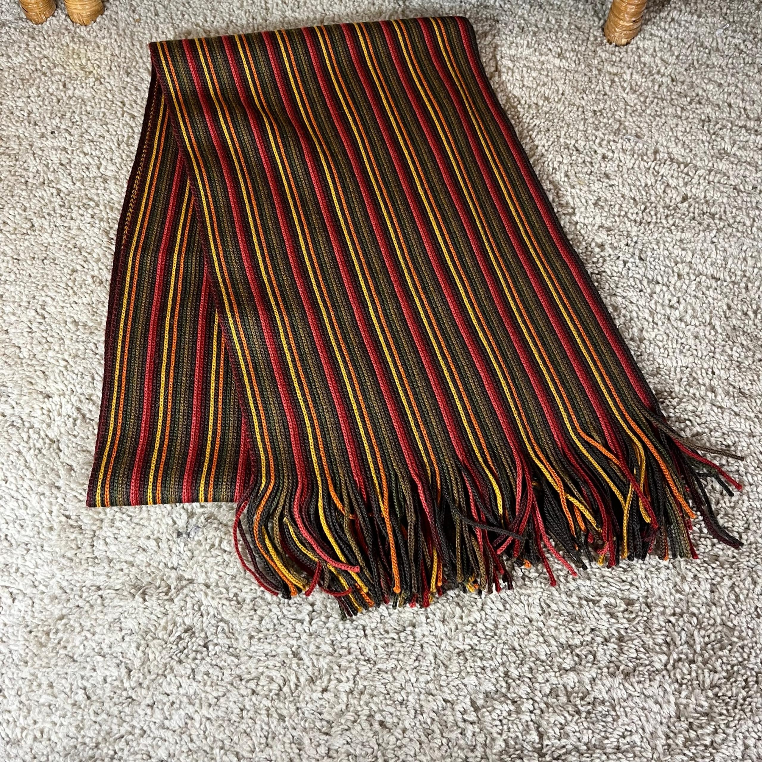 Vintage striped made in France wool and acrylic scarf with fringe LIKE NEW NWOT