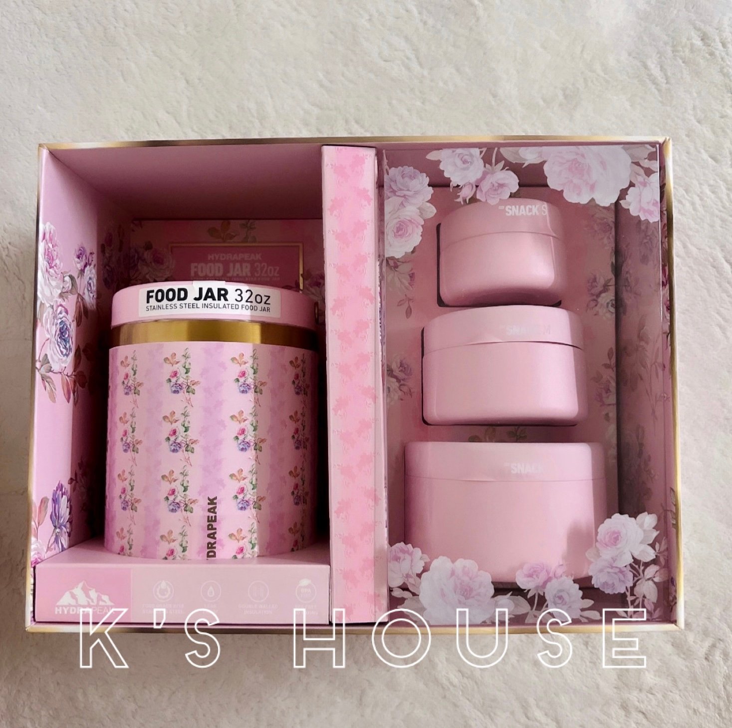 HYDRAPEAK Stainless Steel Insulated Food Jar 32oz + 3 Pieces Canisters Set - New