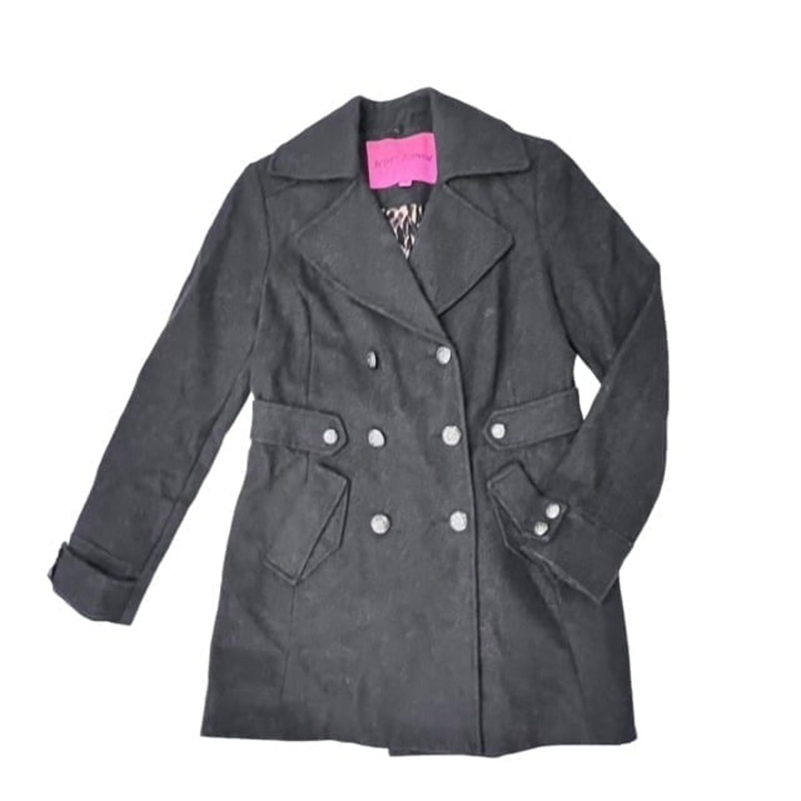 Betsey Johnson Black Wool Blend Peacoat Leopard Lining Size 6 Dressy Classic EUC
