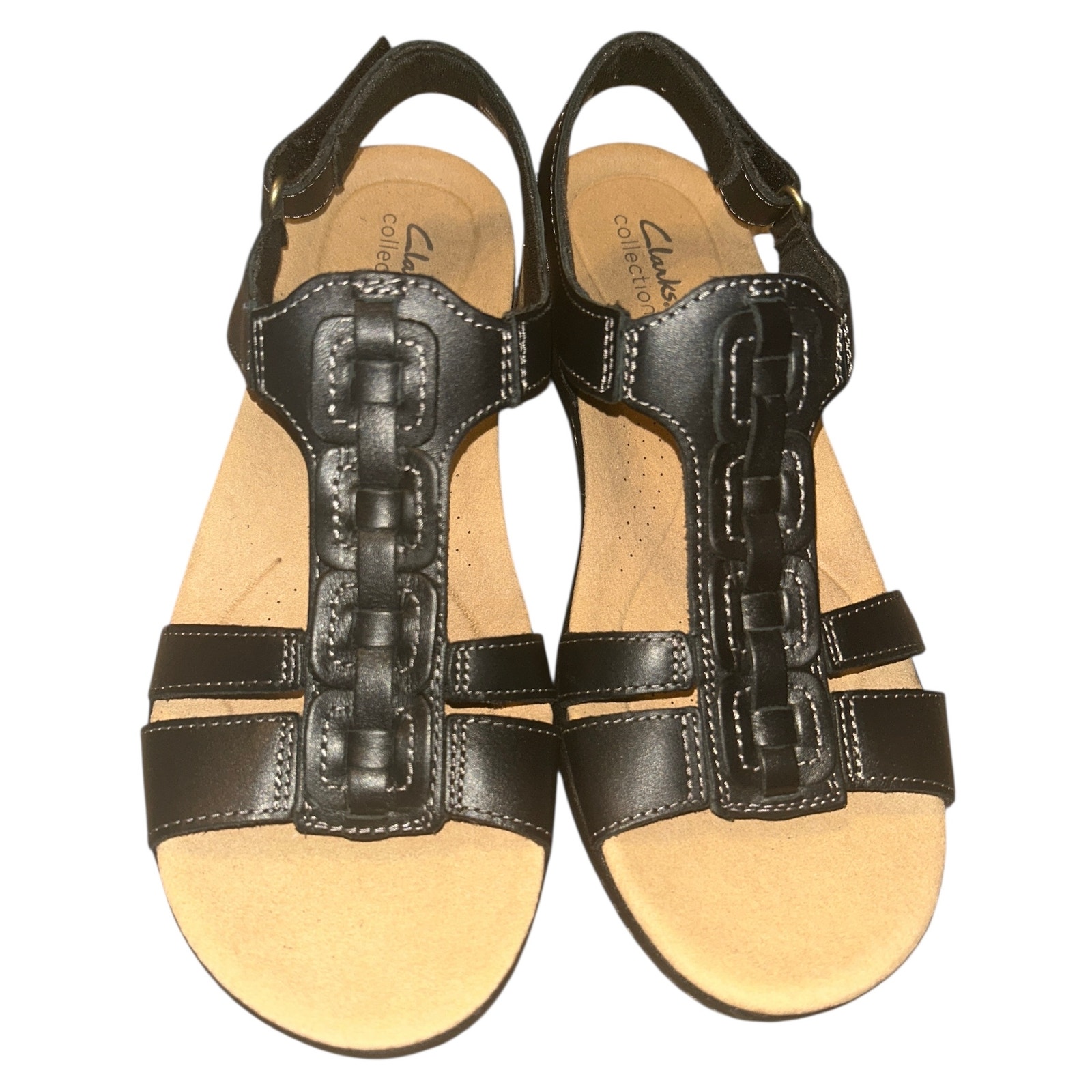 Clarks Women's 8.5M Laurieann Kay Flat Sandal Black Leather