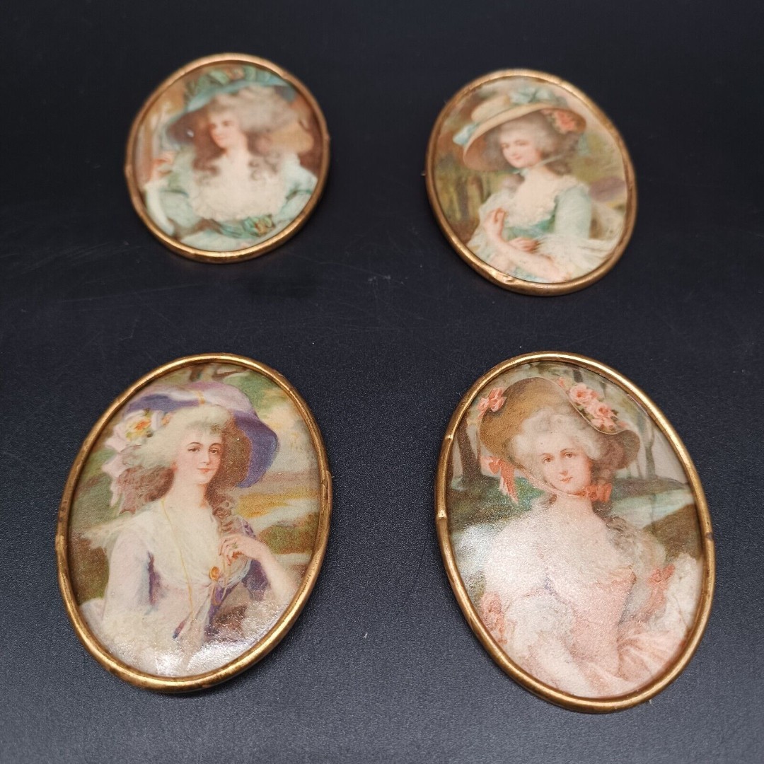 4 ANTIQUE/VTG. Cameo PORTRAIT CELLULOID and BRASS Brooch/Pin