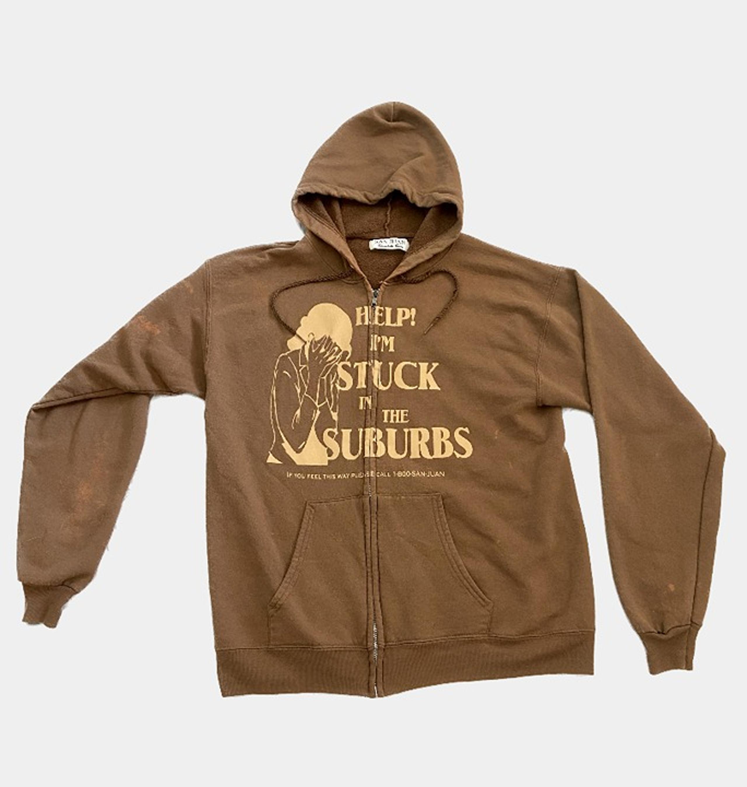 San Juan Help Im stuck in the suburbs brown zip up hoodie