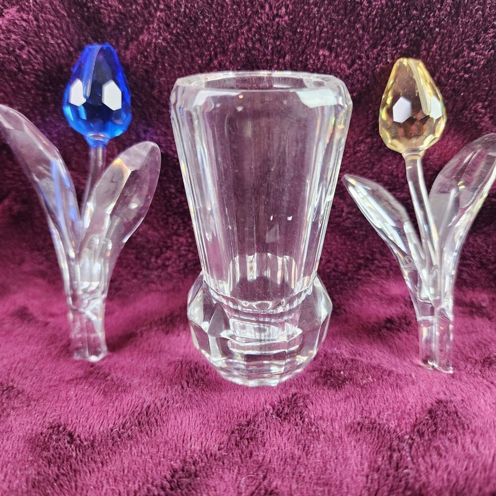 Swarovski Crystal Blue & Yellow Tulips w/ Tuscany Collection Toothpick Holder