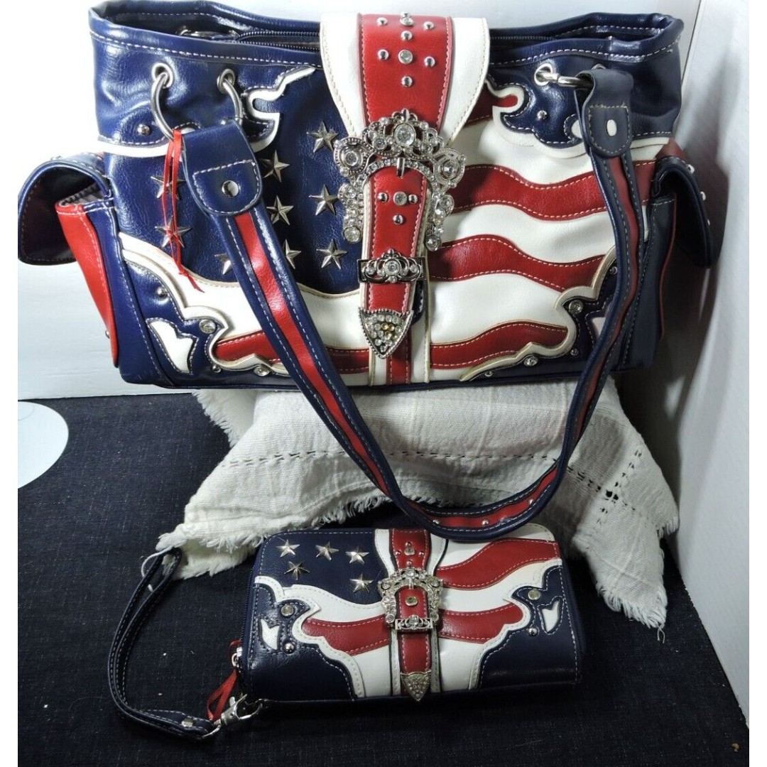 Patriotic purse with matching wrestlet rhinestones and decorated