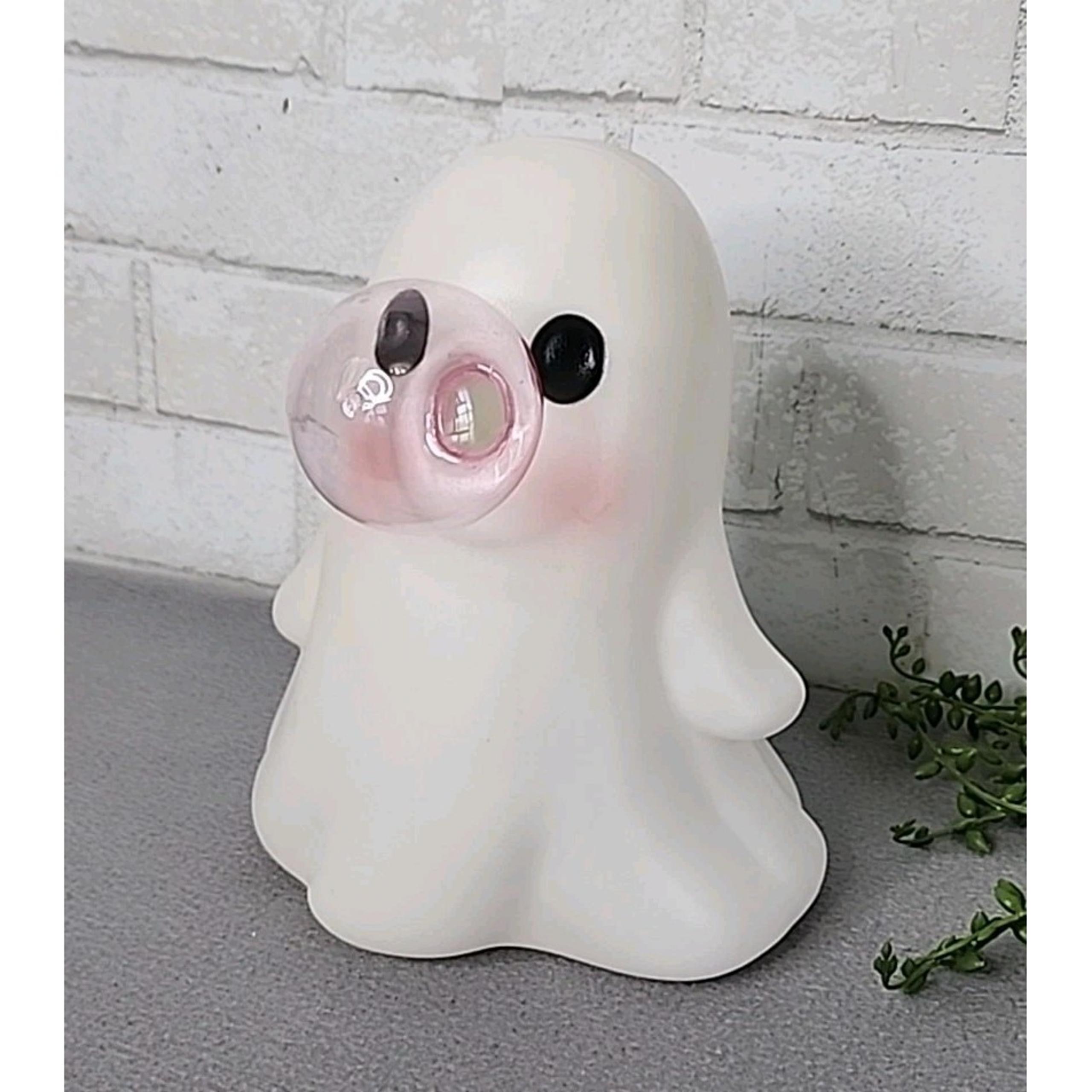 Eyes opened Blow Mold Ghost with Pink Bubble Cute Charming Whimsical Halloween