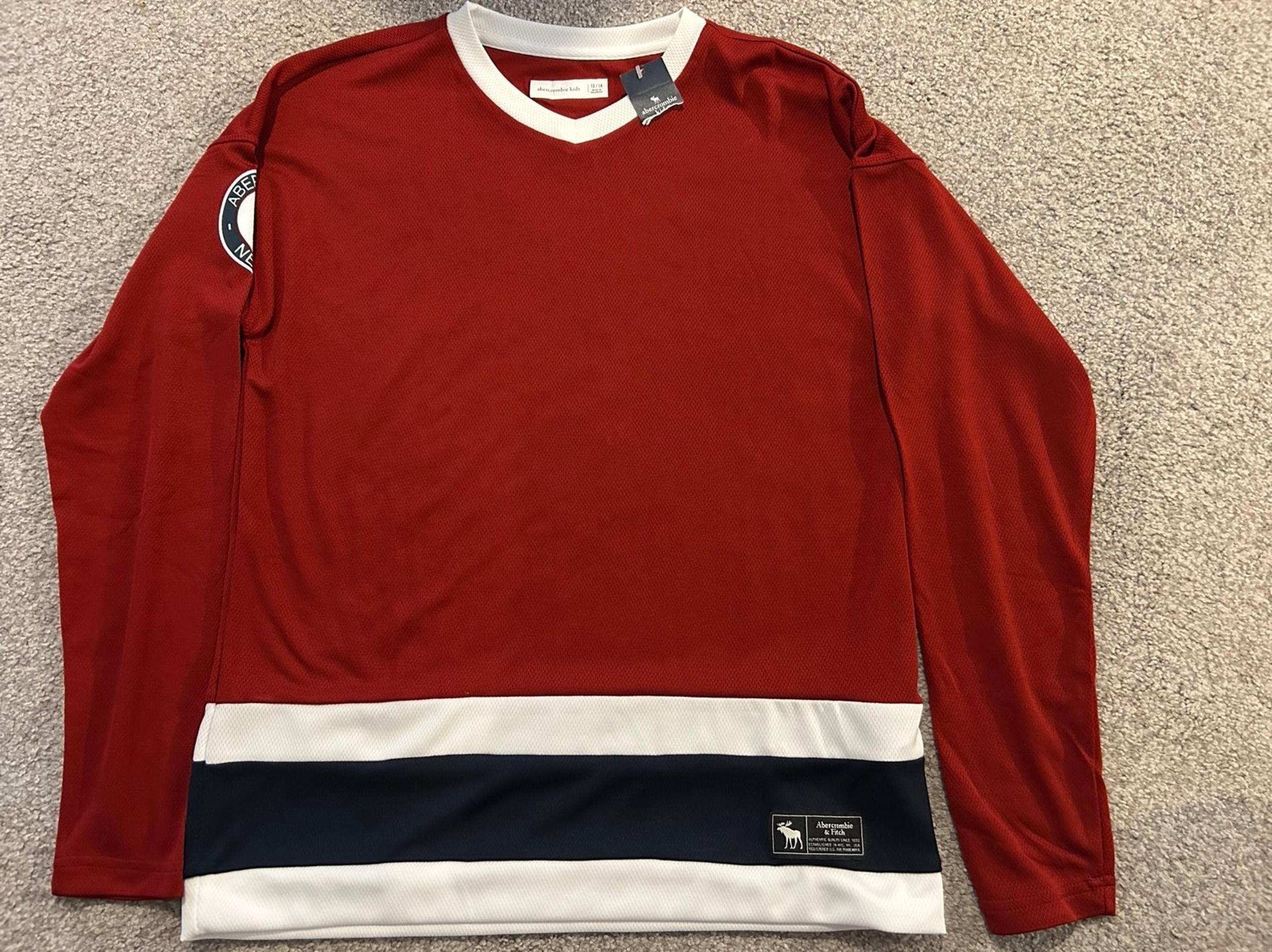 Abercrombie Long Sleeve Shirt Youth 13/14 Red White Brand New with Tags