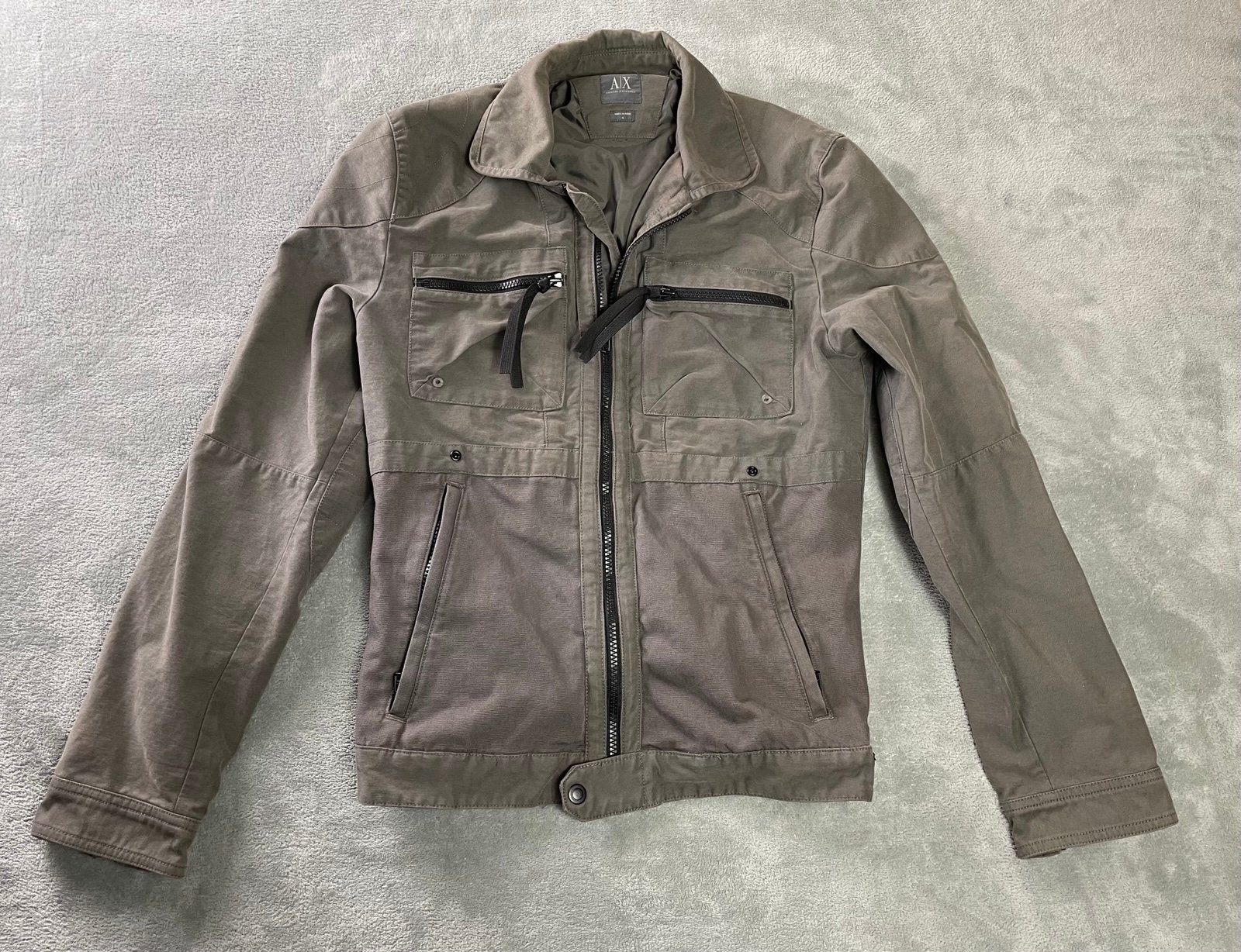 A/X Armani Exchange Zippered Jacket Gray Field Jacket Men’s Small Stitched Elbow