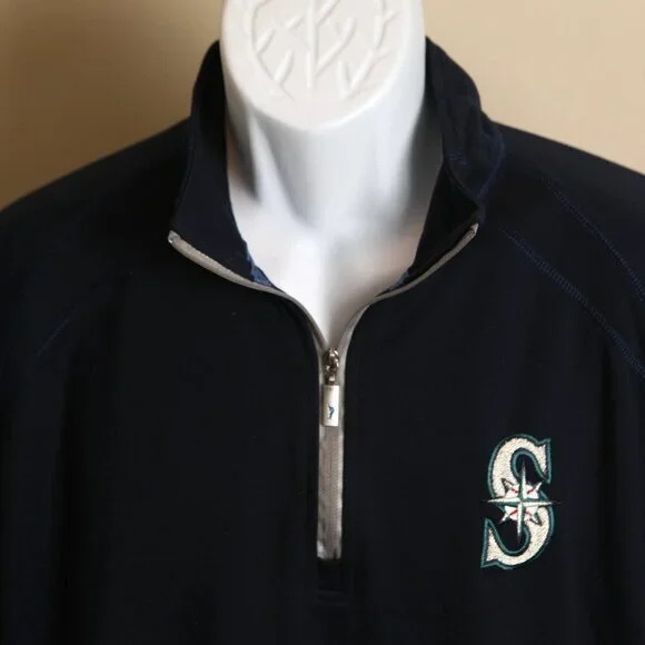 Tommy Bahama Men's blue Seattle Mariners 1/2 zip Sweater Jacket Large L EUC