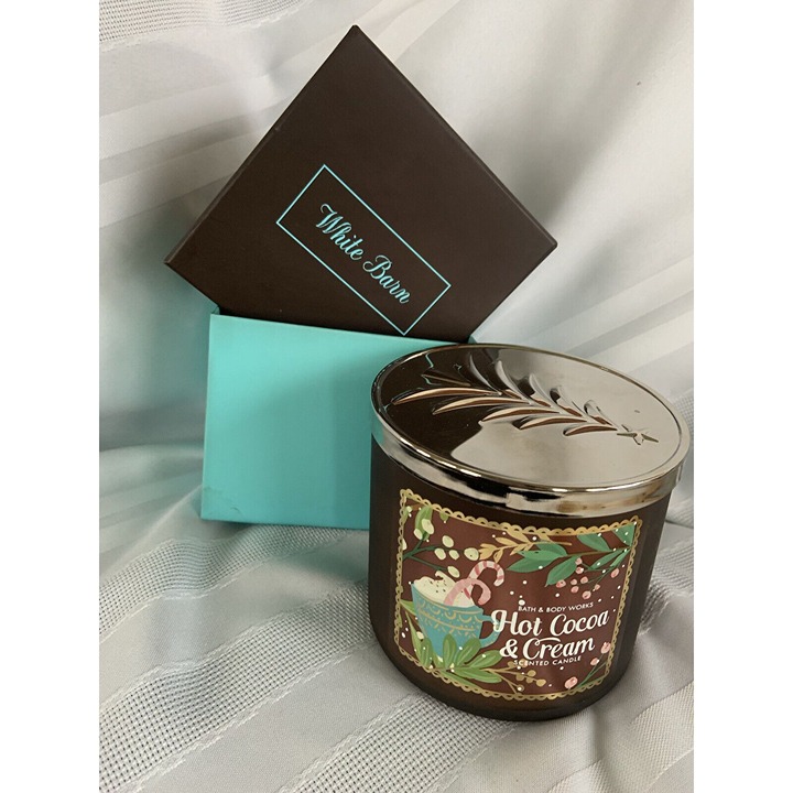 Bath & Body Works WHITE BARN HOT COCOA AND CREAM 3 Wick Jar Candle Christmas NIB