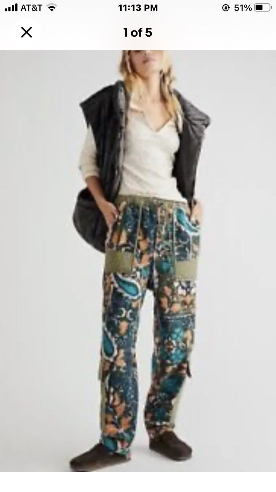 Free People Make It Known Fleece Pants Furry Paisley Print Cargo Green