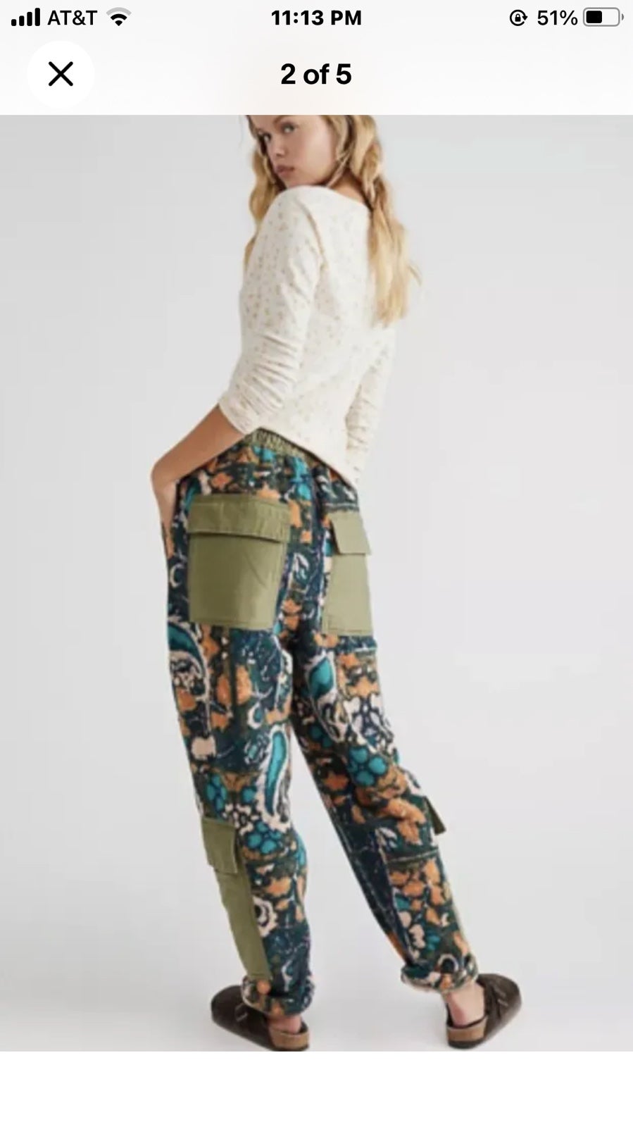Free People Make It Known Fleece Pants Furry Paisley Print Cargo Green - detail
