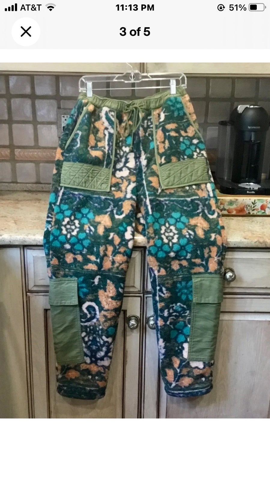 Free People Make It Known Fleece Pants Furry Paisley Print Cargo Green - detail