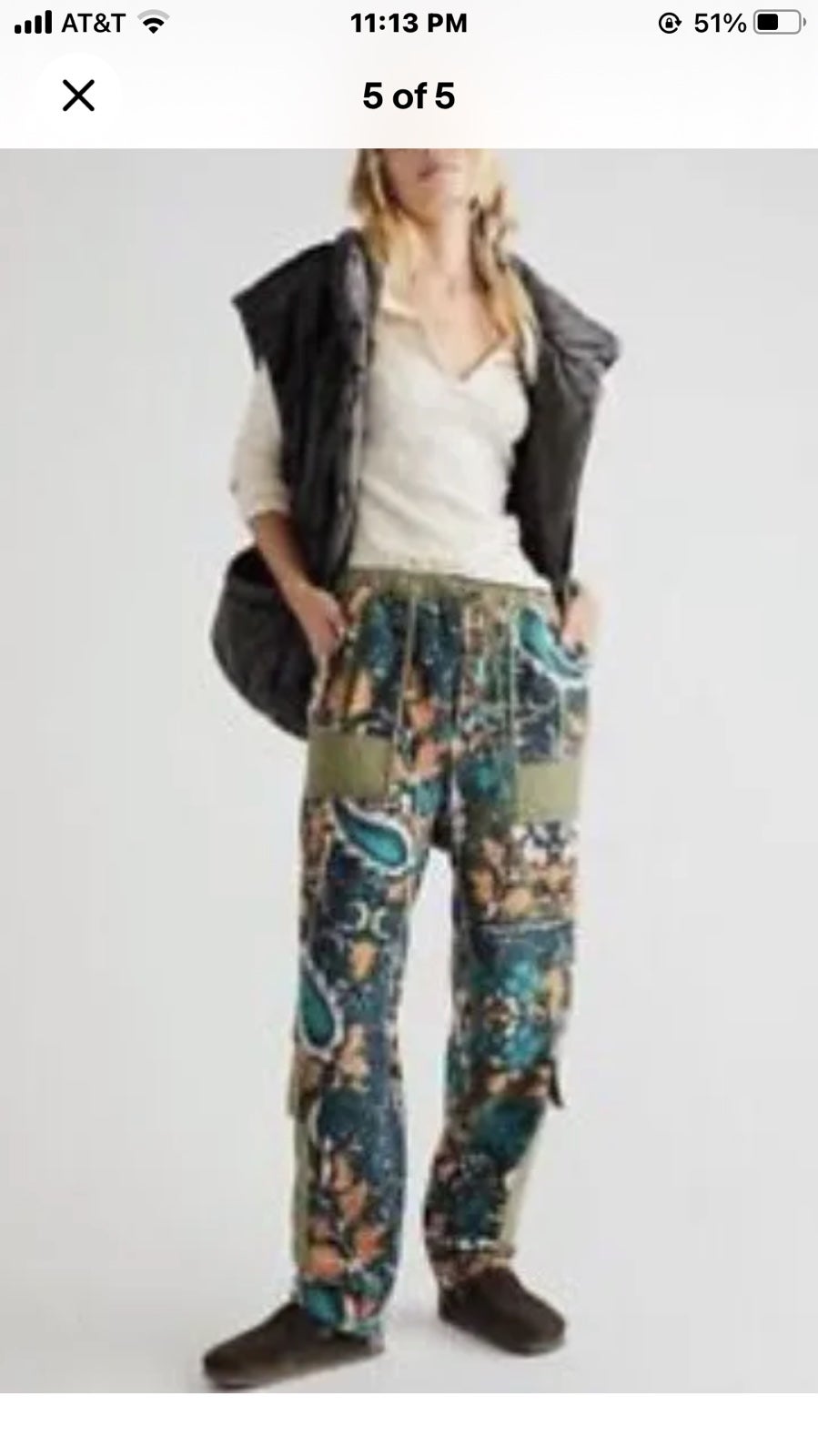 Free People Make It Known Fleece Pants Furry Paisley Print Cargo Green - detail