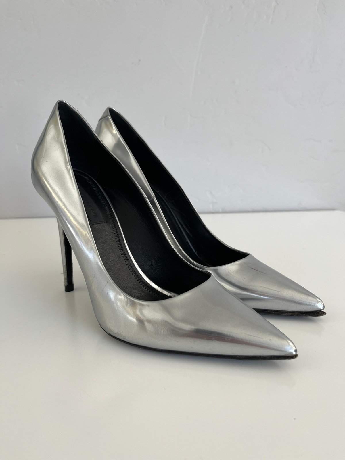 Auth ALEXANDER WANG Silver Leather Heels