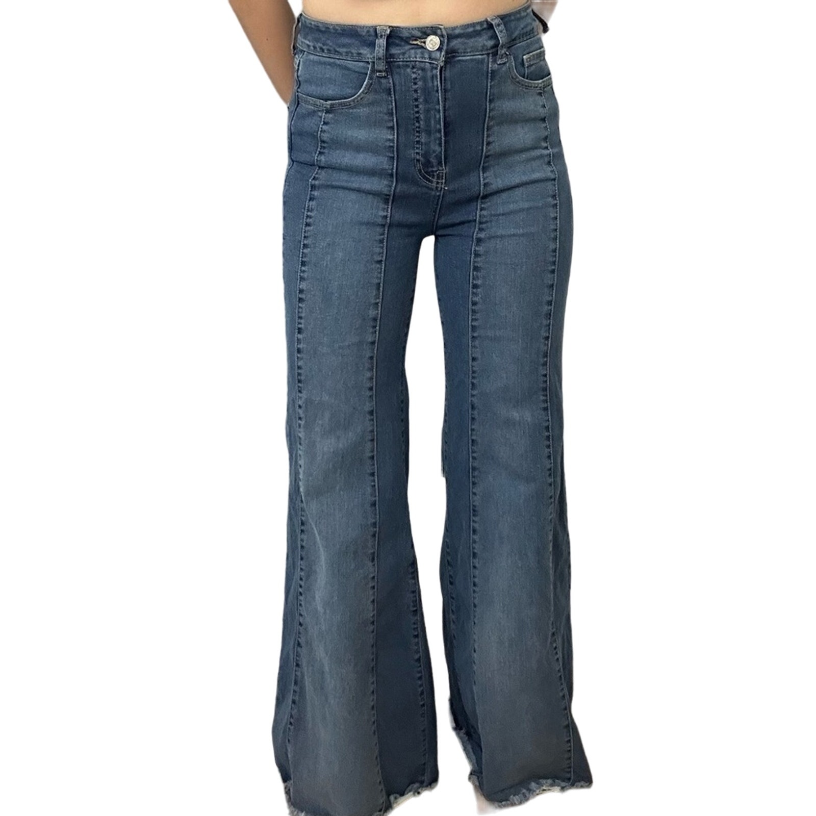 Vintage Litz Jeans Y2K Bell Bottoms Blue Denim Hippie 70s Two Toned Flare 26