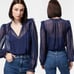 NWT Cami NYC Sheer Chiffon Ruffle Sandy Storm Navy Blue Sheer Blouse Top