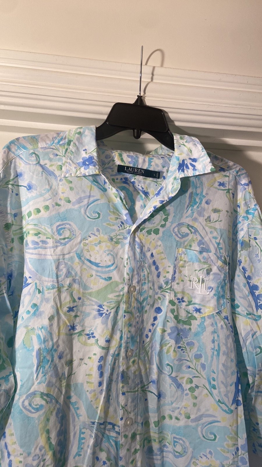 Ralph Lauren Lauren button down night shirt L light weight floral design nigh sh