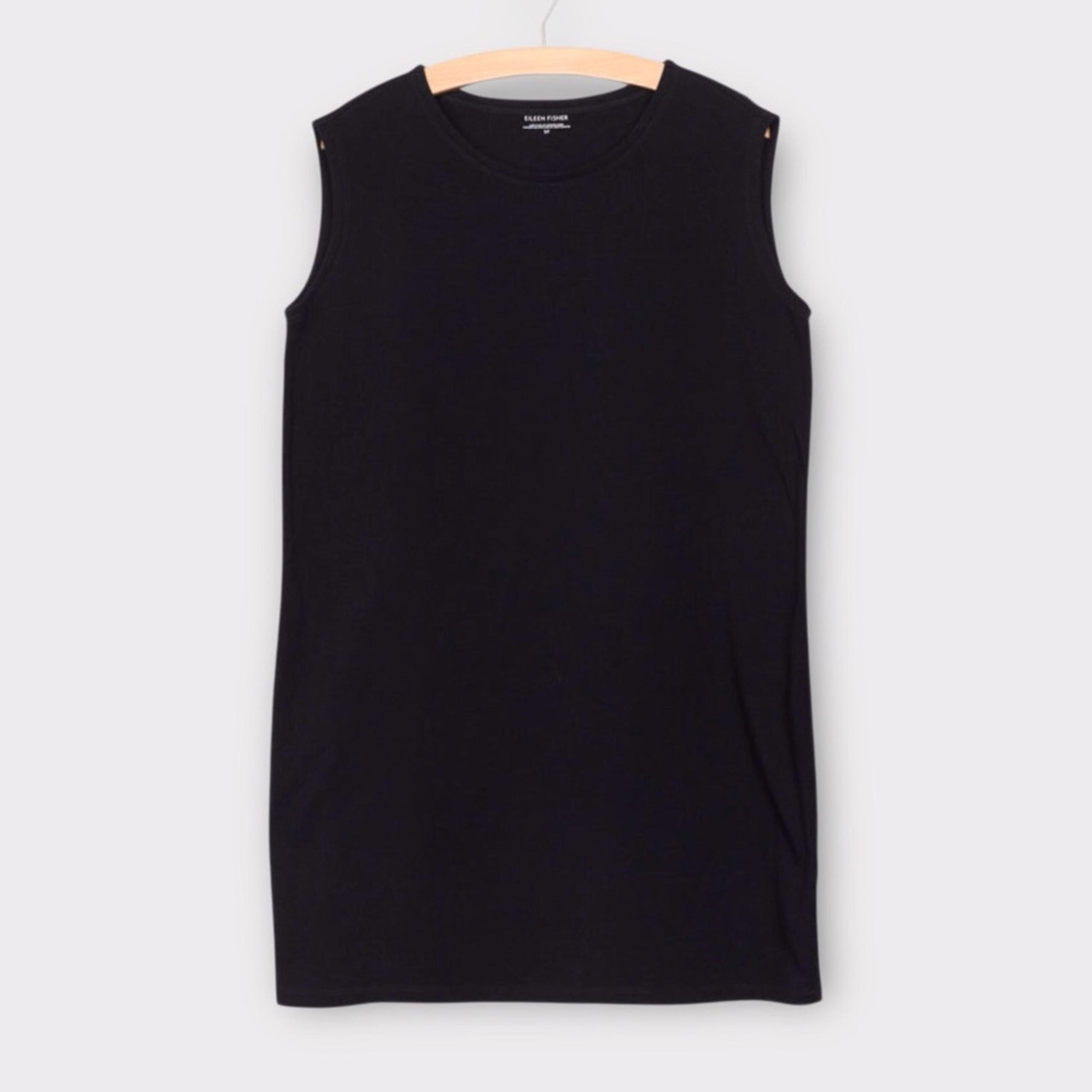Eileen Fisher Black Shift Dress Sleeveless Cotton Spandex Blend Knee Length