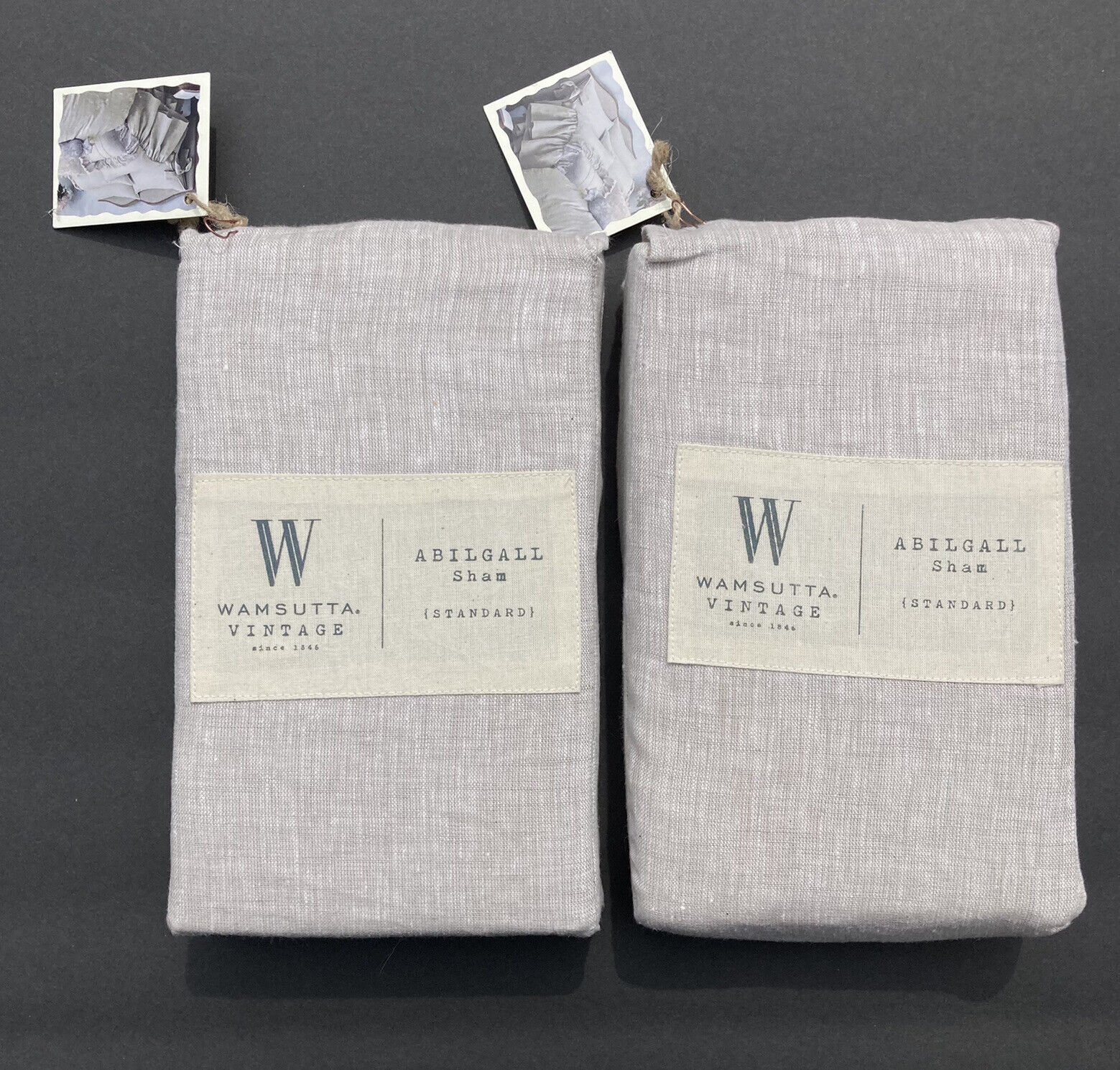 Wamsutta Vintage Pillow Shams Abigail Pair Standard Linen Flax 20” x 26” New