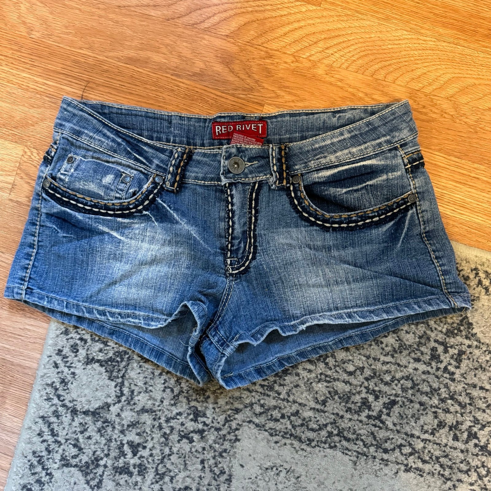 Red Rivet Jeans Shorts Mercari