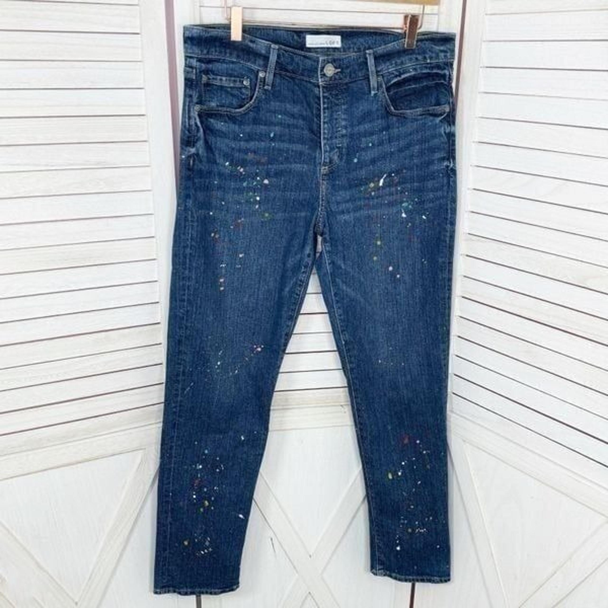 Loft Made and Loved Paint Splatter Boyfriend Jeans Blue 8 Button Fly