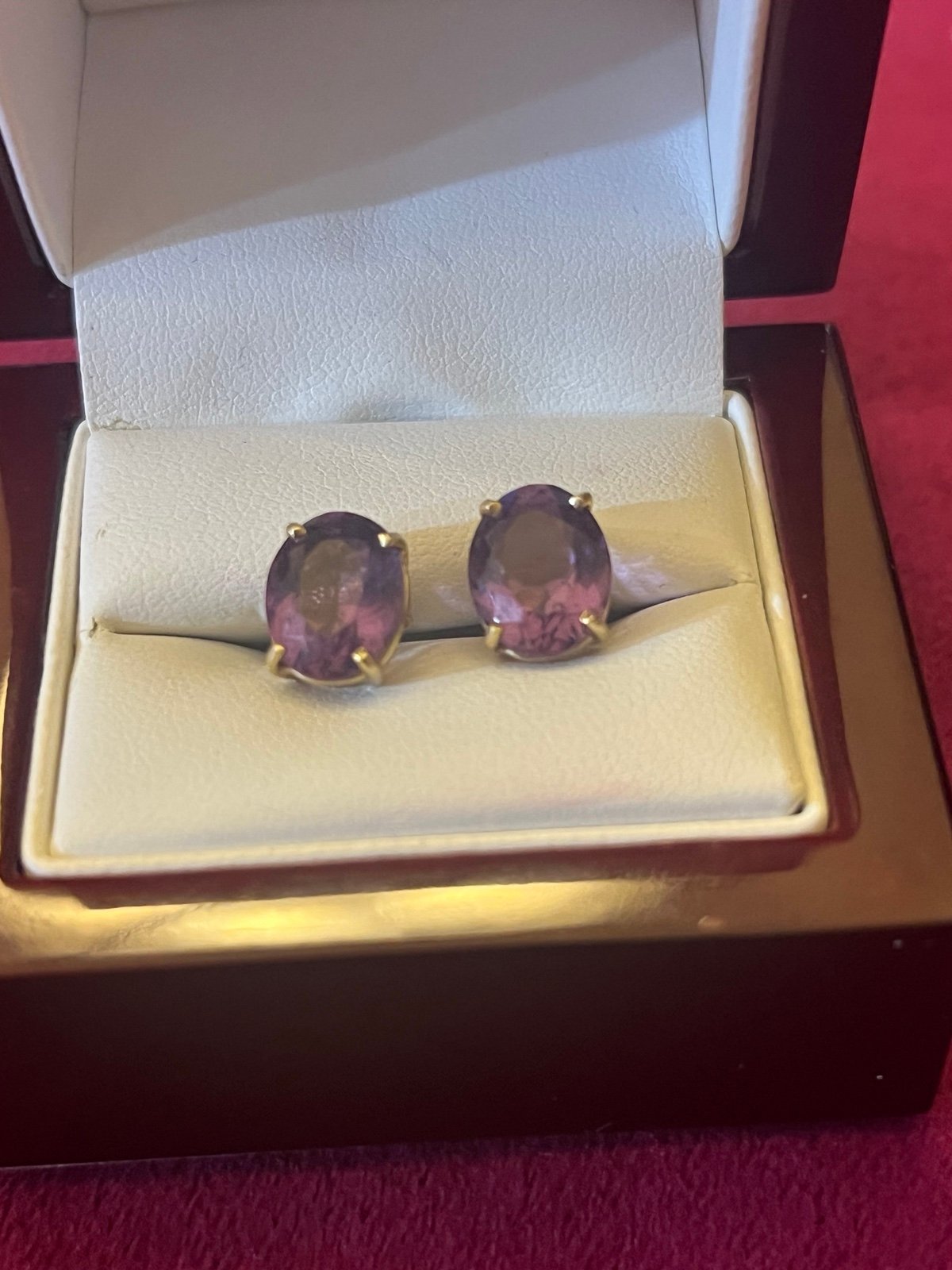 14k solid yellow gold Yellow Gold and Amethyst Stud